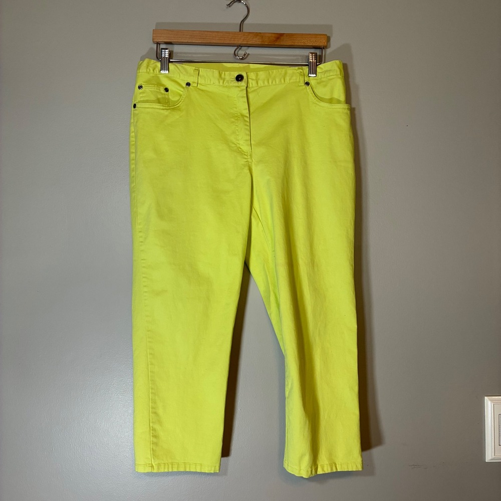 Ruby Rd Favorites Neon Yellow Green Cropped Capri Pants Size 12 Stretch Cotton
